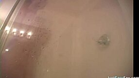 curvy blonde babe masturbates in shower
