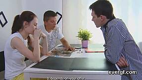 penniless guy watches as his feisty friend bangs the adorable girlfriend for cash in a hardcore threesome reality setup