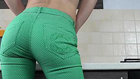 Russian girl sasha bikeyeva teases and pees through tight green pants
