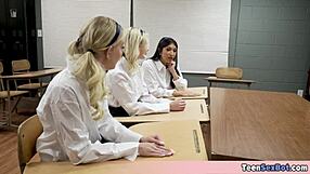 Three Petite Pupils Offering Pussy, Lucky Teacher Can’t Believe His Eyes