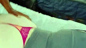 pretty shaved girl bent over in interracial scene