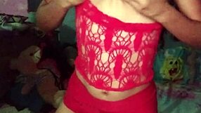 Skinny Latina In Red Or Black Lingerie With Clothes Ripped
