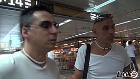 Blonde spanish pornstar gives deepthroat blowjob to a bum.