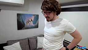 two amateur brunettes try their first nerd blowbang group session