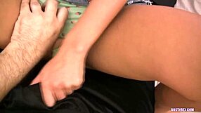 Amateur brunette babe gives a handjob