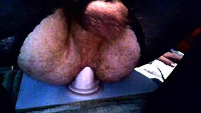 mature sissy in stockings rides thick dildo