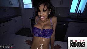 Hot brunette babe dripping oil gets fucked