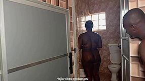 Quickie doggystyle with boss's daughter in tight bathroom space.