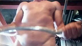 Stroking monster cock until multiple cums during workout