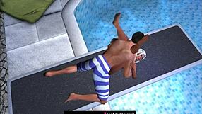 Scene taken at public swimming pool jumping board