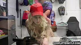 jenna fireworks willingly interacts with officer wrex in the shop to keep him calling the cops