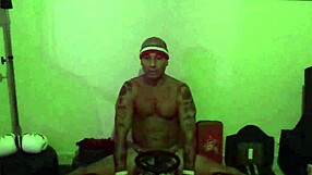 Italian porn star Maxxx Loadz stretches tight in gym machine, clothes ripped during hot sex.