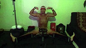 Italian porn star Maxxx Loadz stretches tight in gym machine, clothes ripped during hot sex.