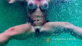 Naked milf sucks big cock in pool