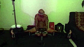 Italian porn star Maxxx Loadz stretches tight in gym machine, clothes ripped during hot sex.