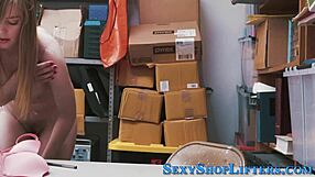 Real teen thief caught, chatting about her small tits and ball licking.