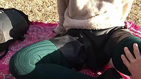 Latina couple orgasm control in park