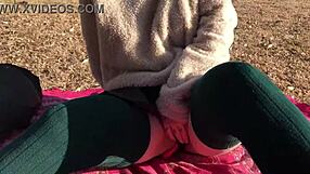 Latina couple orgasm control in park