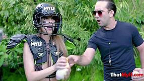 Rugby Milf Britney Amber Rides Cock Outdoors With Young Guy