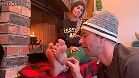 Ski Instructor’s Sweaty Perfect Feet Worshipped! Barefoot in Boots All Day!