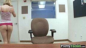 Amateur blonde receives facial in video