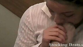 Lesbian Femdom Sucking Toes in Stockings and Pantyhose