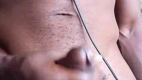 stroking massive black cock leads to cum spilling on the homemade floor