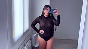 Intense Try-On Of See-Through Clothes Revealing Natural Tits And Ass