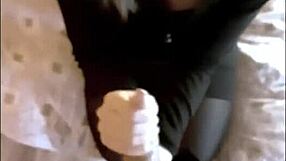 Small-breasted blonde sucks monster cock