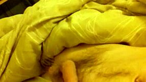 Bedroom wank with long thin cock explodes