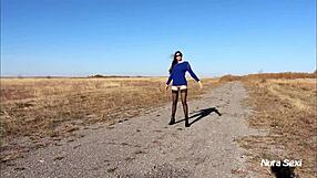 Leggy Brunette Shows Off Body Outdoors