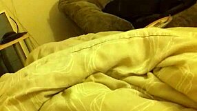 Bedroom wank with long thin cock explodes