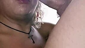 Sucking big white cock in parking lot