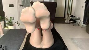 hot brunette milf fucks herself with dildo in pantyhose orgasm