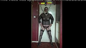 Shy Crossdresser Stretches Ballsacks in Thong and Fishnets