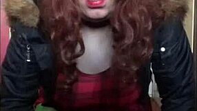 Bisexual crossdresser inserts object in anal pussy and sucks it clean after