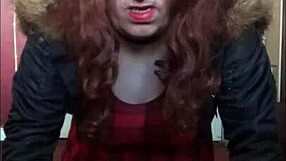 Bisexual crossdresser inserts object in anal pussy and sucks it clean after