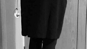 crossdresser self bondage in uniform with handcuffs