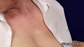 Hot honey gets jizz on her face and swallows it all.