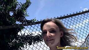 teen gets facialized for pay in outdoor hardcore blowjob scene