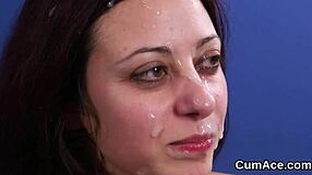 Nasty Looker Receives Cum Shot On Face Eating Sperm