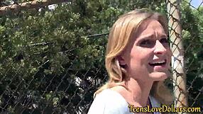 teen gets facialized for pay in outdoor hardcore blowjob scene