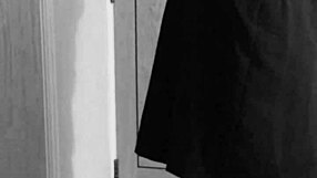 crossdresser self bondage in uniform with handcuffs