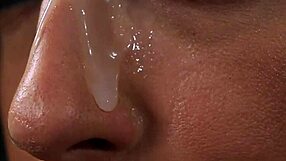 hot babe in blowbang, swapping cum after facial