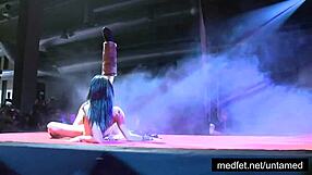These erotic girls are stripping and dancing on stage, clothes ripping off for hot sex!