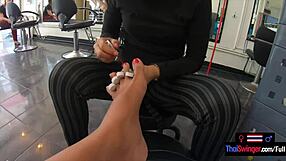 Pedicure For The Asian Teen 18+ Girlfriend And A Footjob By Her Afterwards