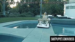 Anastasia Black, Brunette Babe, Rides Boyfriend's Cock Near Pool, Gets Blowjob And Cumshot