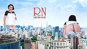 A giant lady strolls the city without panties, towering like King Kong