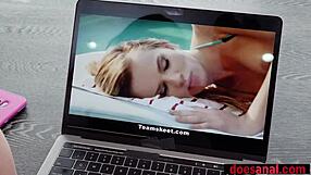 Busty babe wakes BF for rough anal session