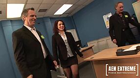 Teen secretary Olga Cabeava, you're getting drilled by three eager cocks!